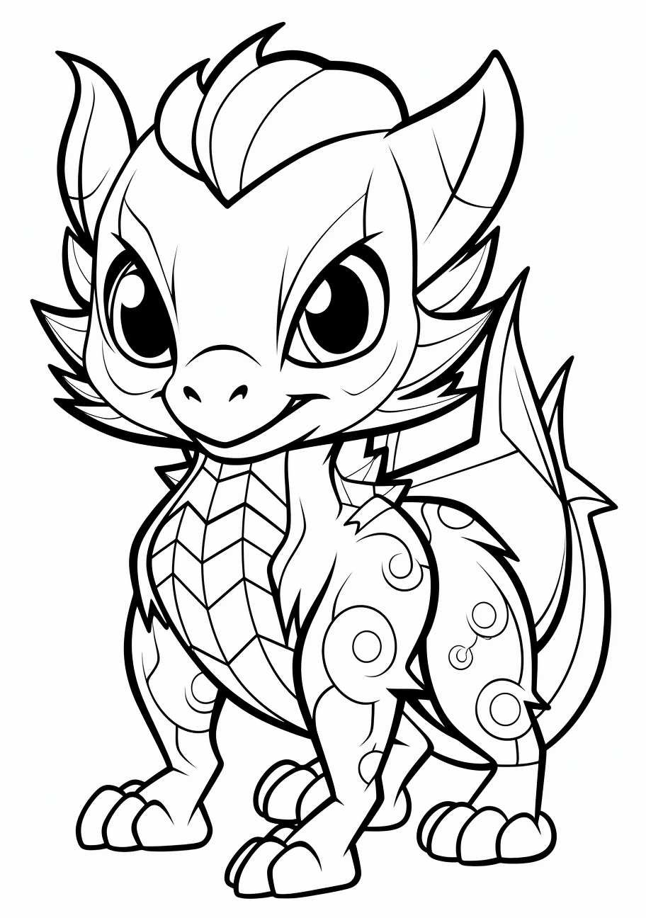 A familiar starter pokemon captured in easy-to-recognize form; simplified lines and minimal patterns. printable coloring page, black and white, free download