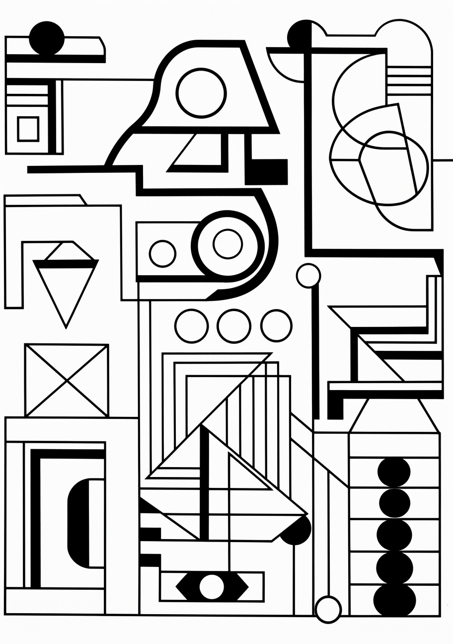 Illustration of an abstract compilation of geometric forms; solid outlines and details. phone art wallpaper