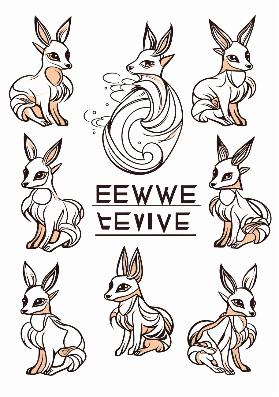 Easy Eevee Evolution Coloring Pages featuring uncluttered designs and clear details. printable coloring page, black and white, free download