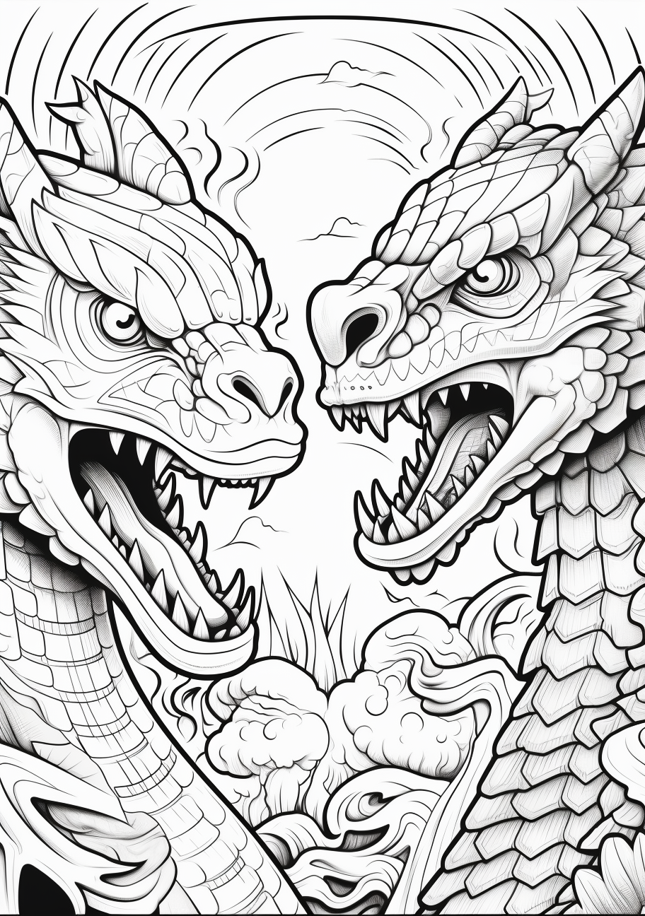 A match between Generation 1 Pokemon drawn using dynamic action lines. printable coloring page, black and white, free download