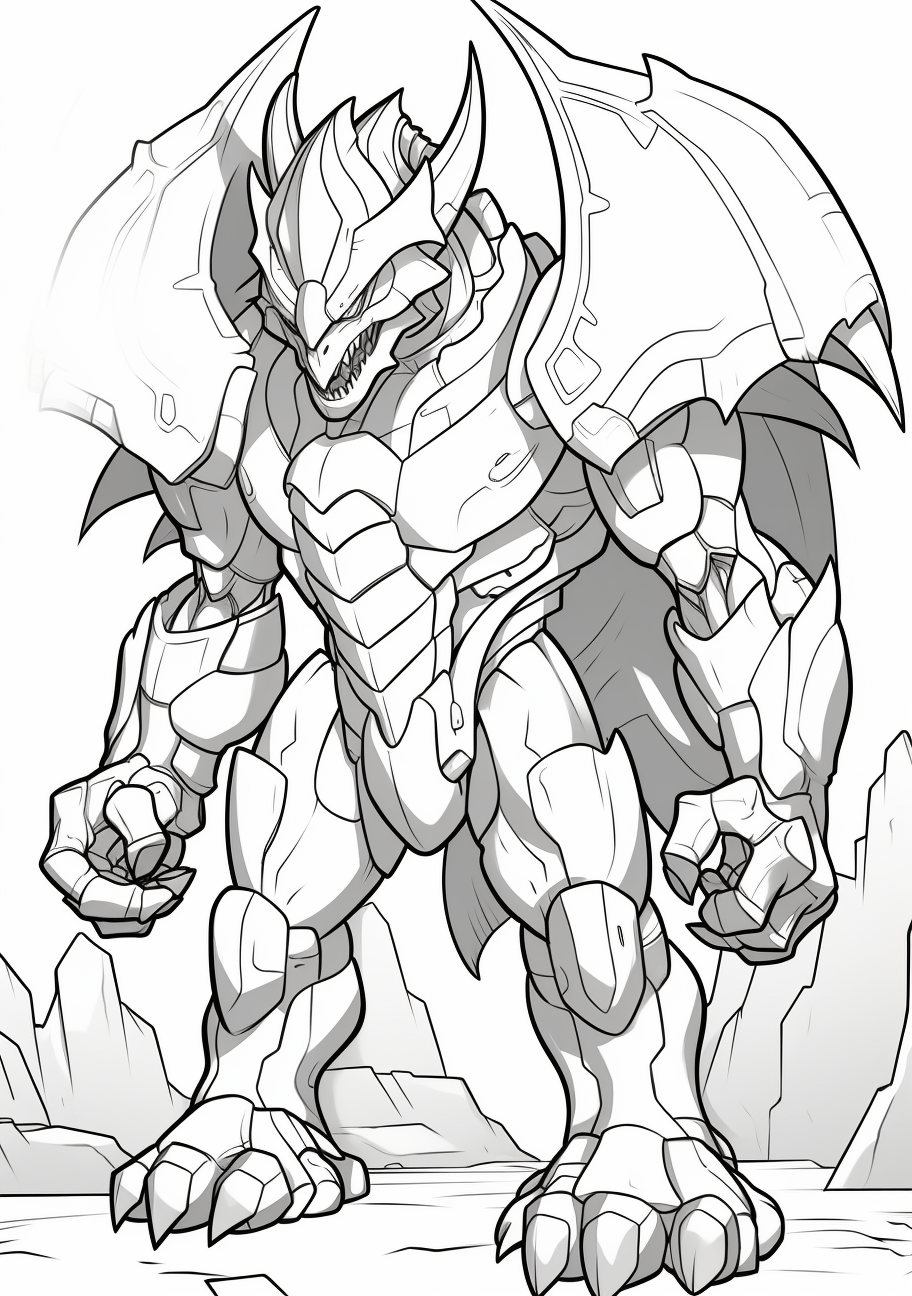 An elegant illustration of Zekrom with sharp lines and detailed shading. printable coloring page, black and white, free download