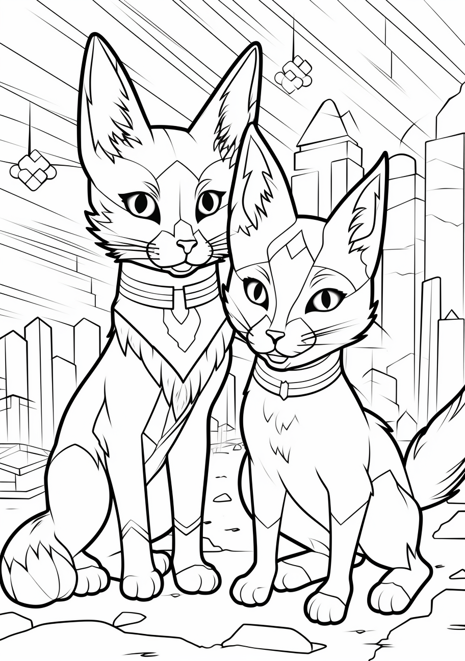 A face off scene between Pikachu and Eevee; intricate lines with bold outlines. printable coloring page, black and white, free download