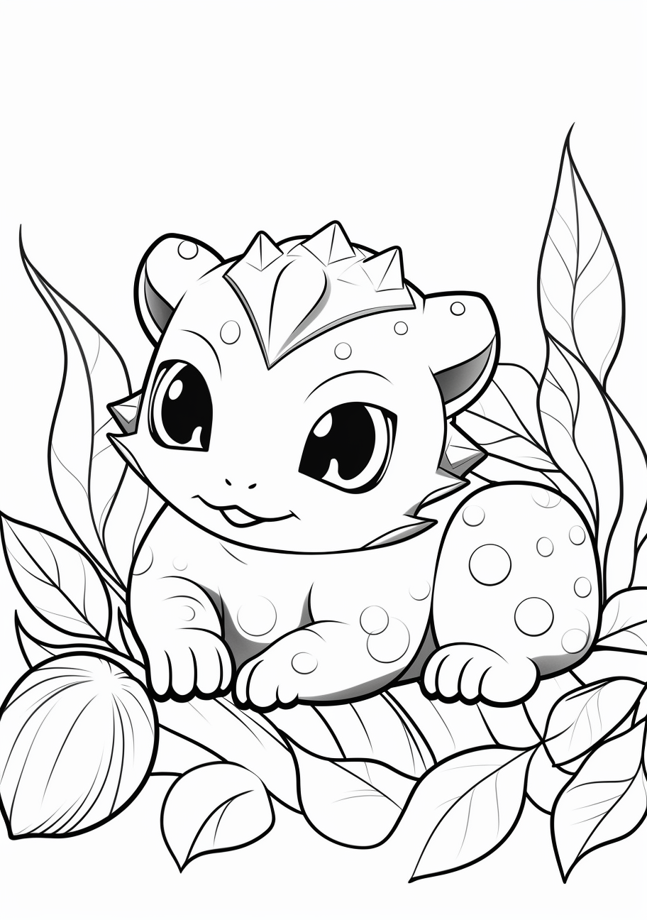 Content Bulbasaur sleeping with simple outlines printable coloring page, black and white, free download