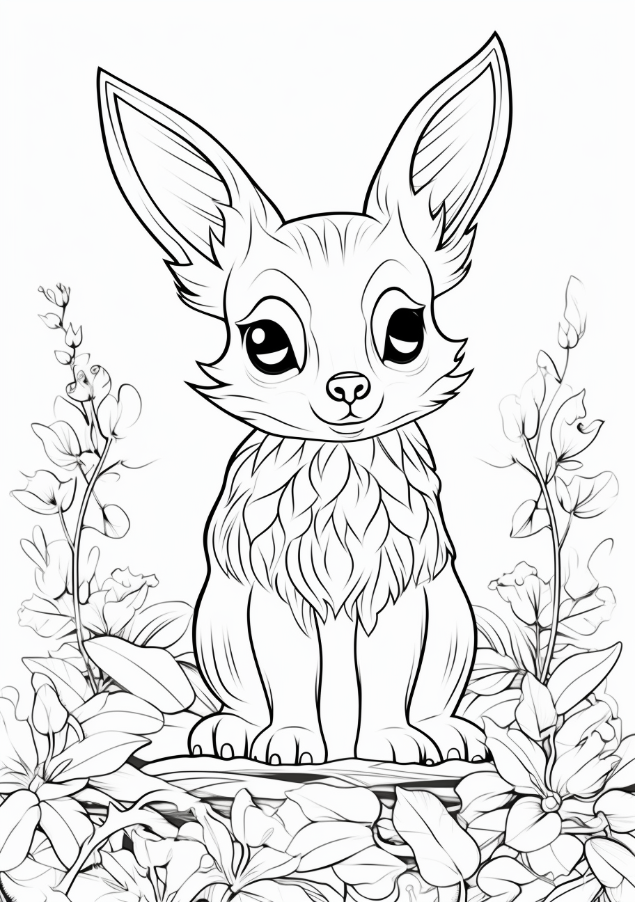 Eevee from Pokemon in its different evolve forms; bold shapes with simple lines. printable coloring page, black and white, free download