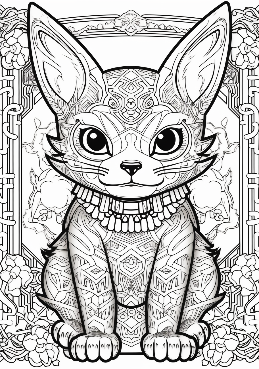 Highly detailed depiction of Pikachu with various patterns. printable coloring page, black and white, free download