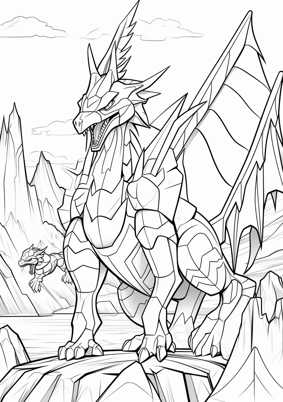 The mighty Dialga drawn with clear lines and intricate detailing. printable coloring page, black and white, free download
