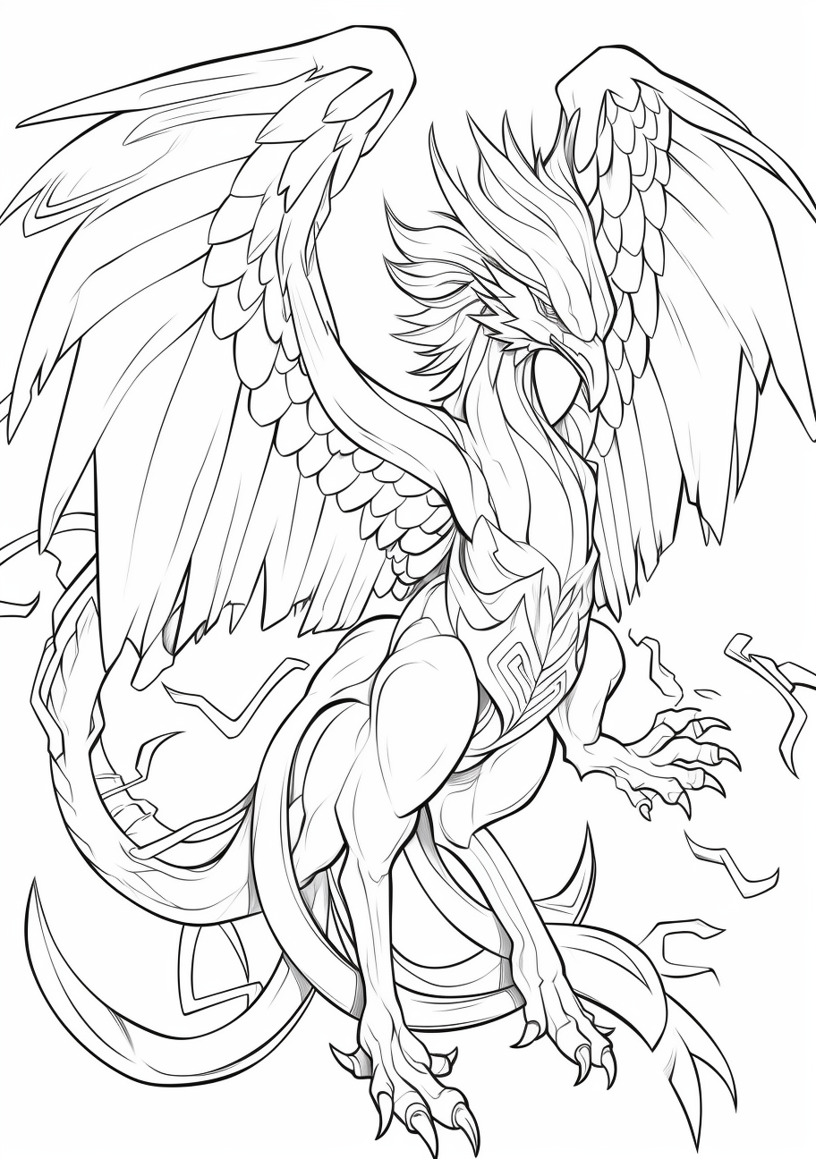 Legendary Pokemon, Articuno showcased prominently; detailed in light strokes. printable coloring page, black and white, free download