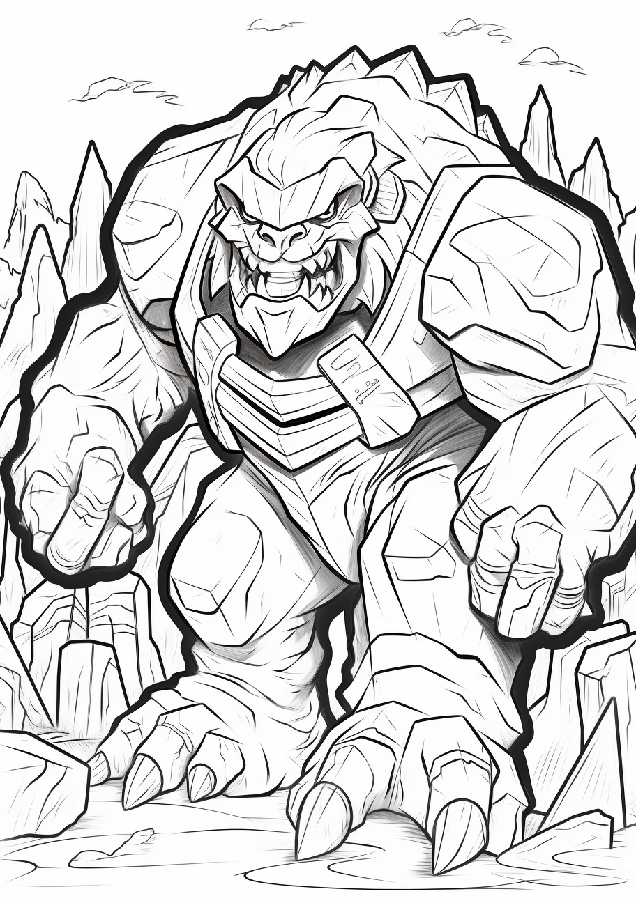 Sketch of Regirock, the legendary Pokemon, showing strong geometric shapes and rough textures. printable coloring page, black and white, free download