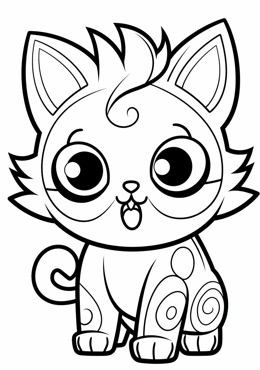 Drawing of Jigglypuff, a Pokemon, engaged in humorous actions; clean, bold lines. printable coloring page, black and white, free download