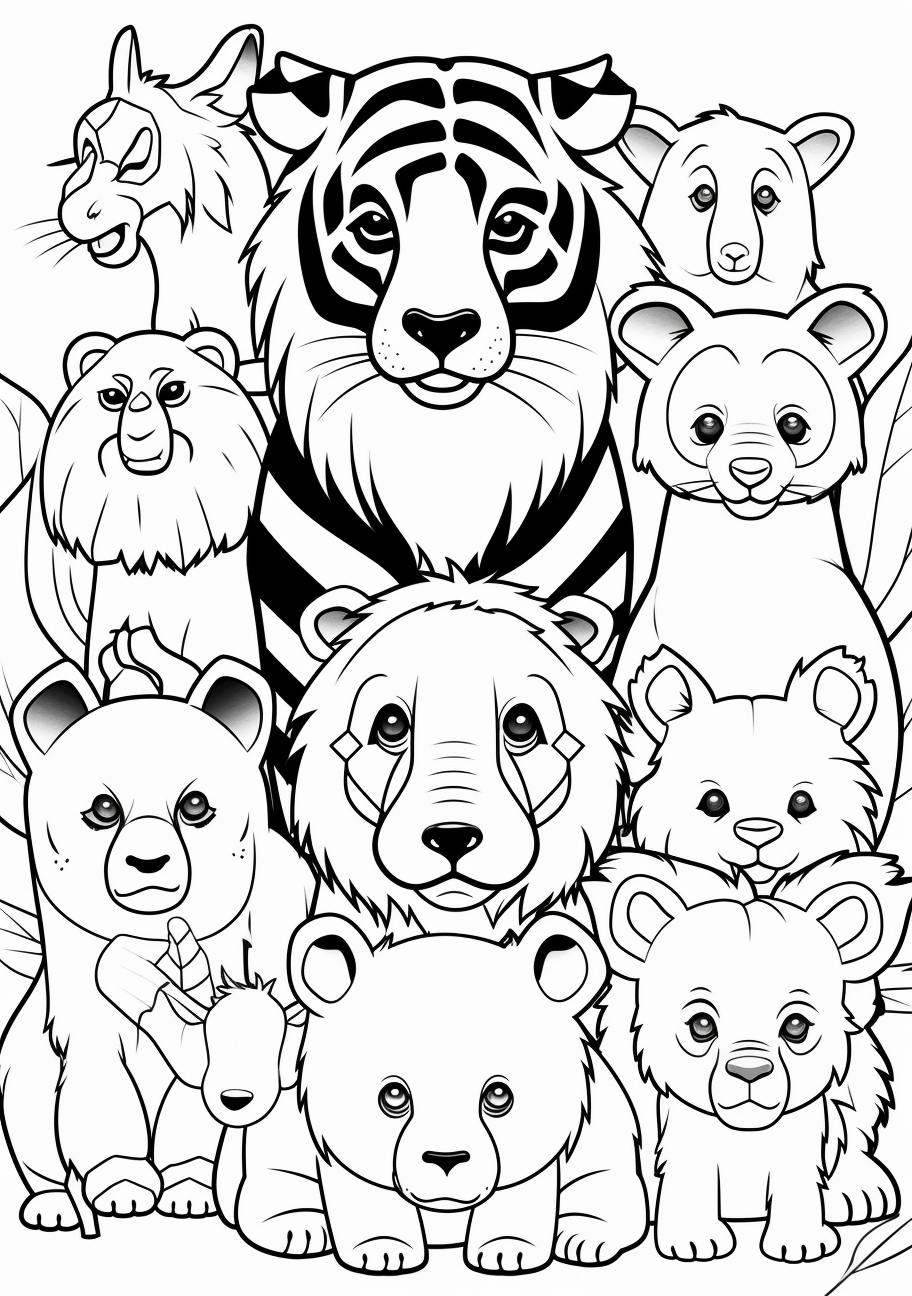 Friendly creatures in anime style; clear outlines and elementary shapes.