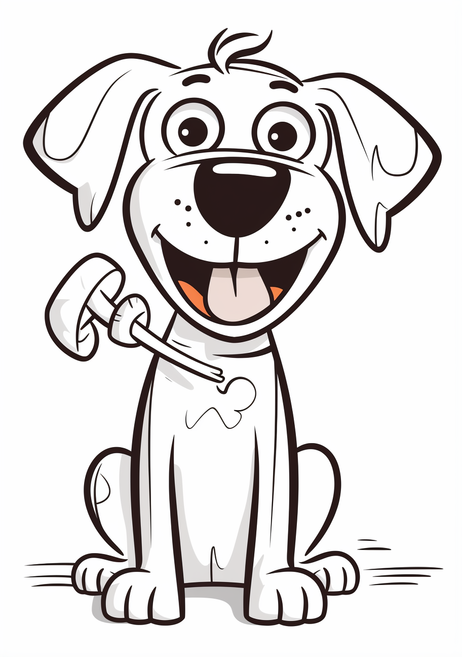 Image highlighting an interactive scene featuring a cartoon dog with a bone toy, using light detailing and simple lines. printable coloring page, black and white, free download