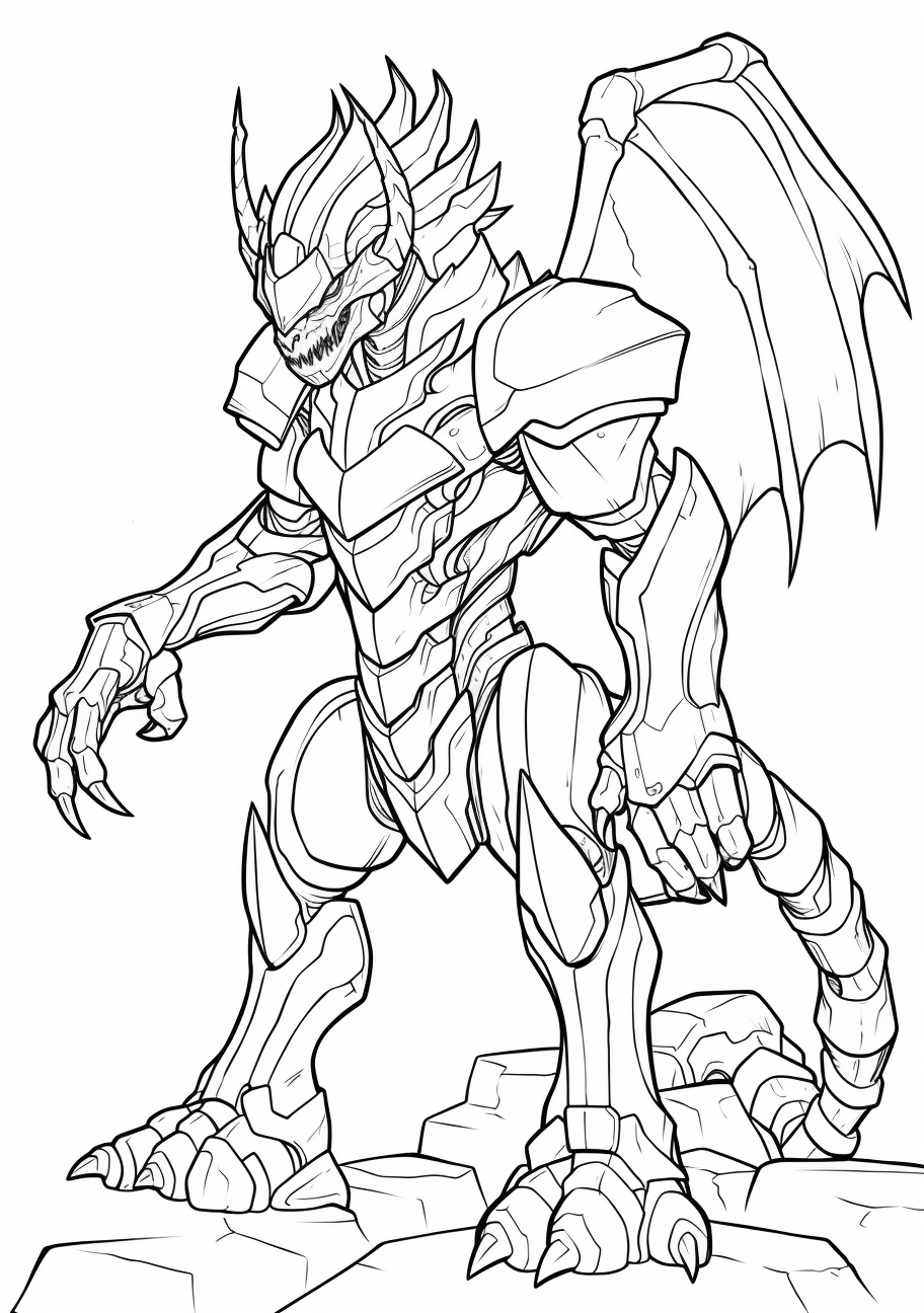 An exquisite drawing of Zekrom with sharp lines and detailed shading. printable coloring page, black and white, free download
