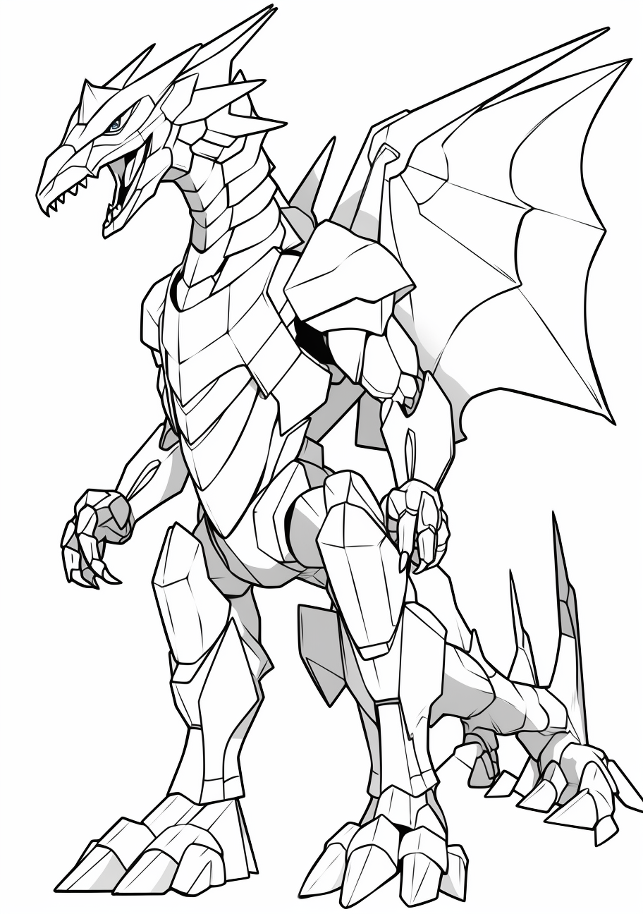 Dialga presented in a distinguished manner with a firm body silhouette. printable coloring page, black and white, free download