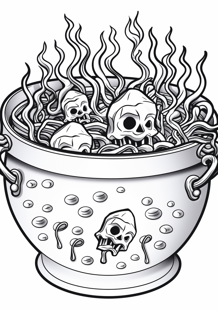 A terrifying depiction of a Halloween witches' brew in a cauldron; fine details and strong, clear outlines. phone art wallpaper