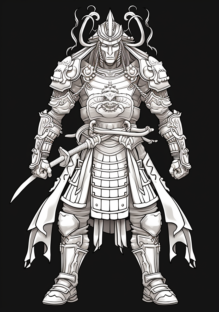 Anime character wielding a katana, dressed in samurai armor; detailed with precise linework.