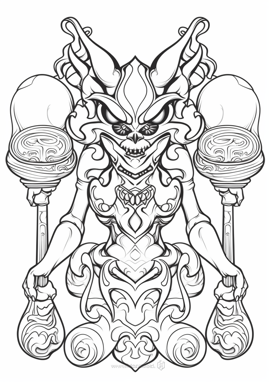 Sketch of Alakazam, a final form psychic Pokemon, in an action pose; crisp lines and complex Pokemon detailing. printable coloring page, black and white, free download