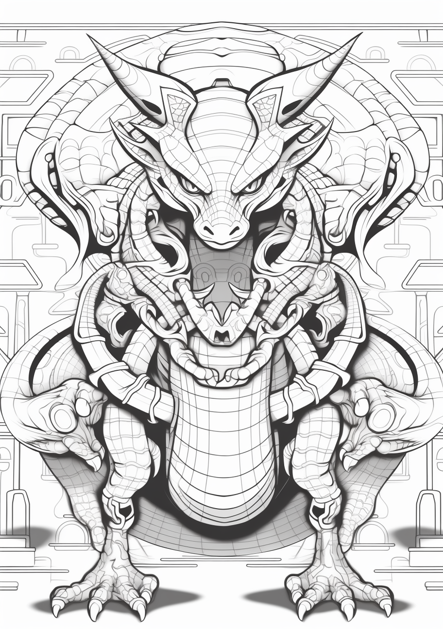 Detailed drawing of Mewtwo; showcases intricate line work for an adult coloring experience. printable coloring page, black and white, free download
