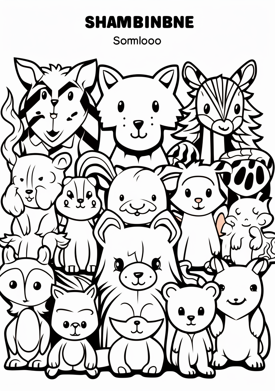 Cute designs of anime animals; straightforward lines and lack of intricate patterns.