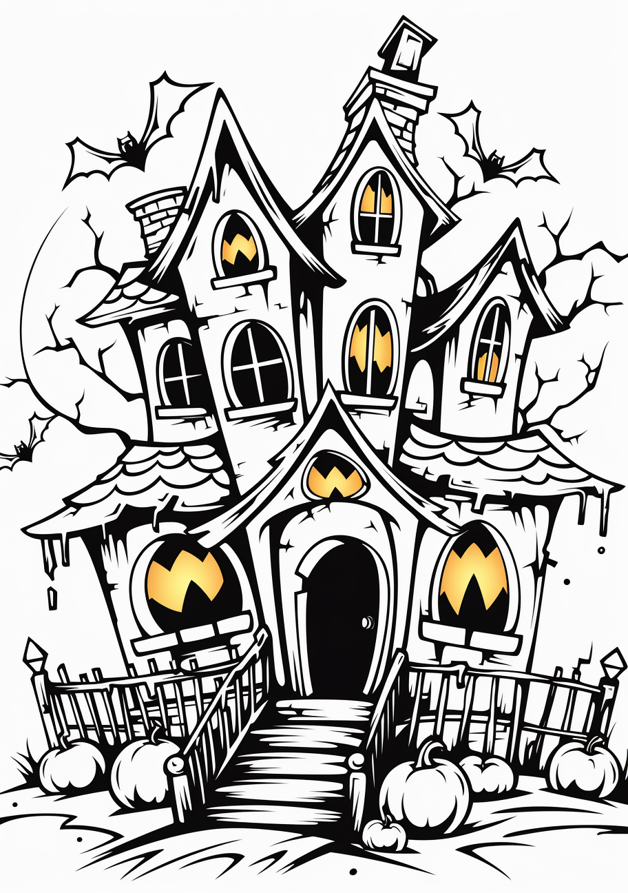 Complex representation of a scarily enchanting haunted house; intricate patterns and distinctive outlines. phone art wallpaper