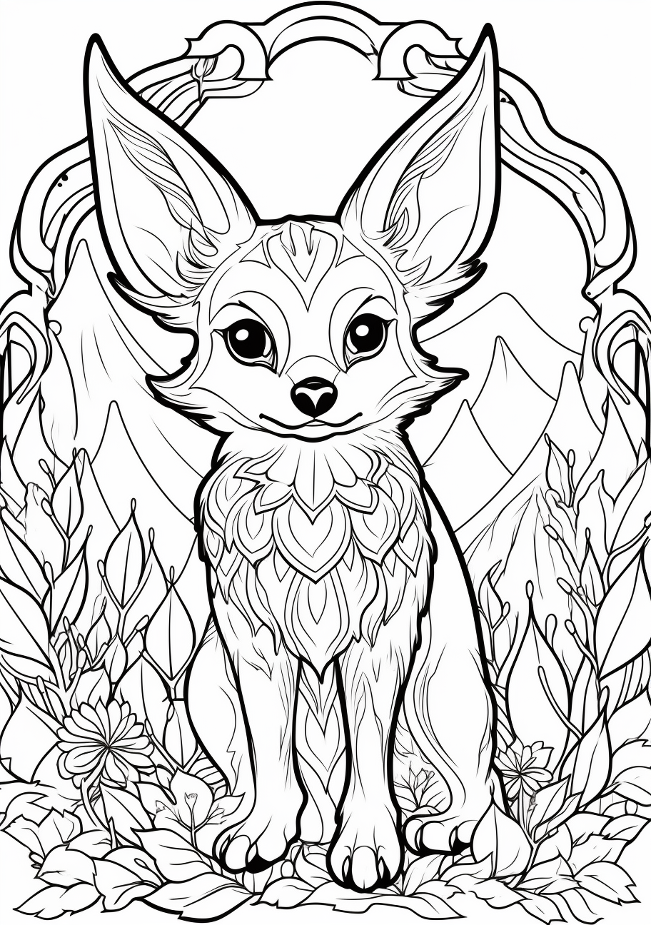 Eevee's evolutions gathered together; simple lines and shapes. printable coloring page, black and white, free download