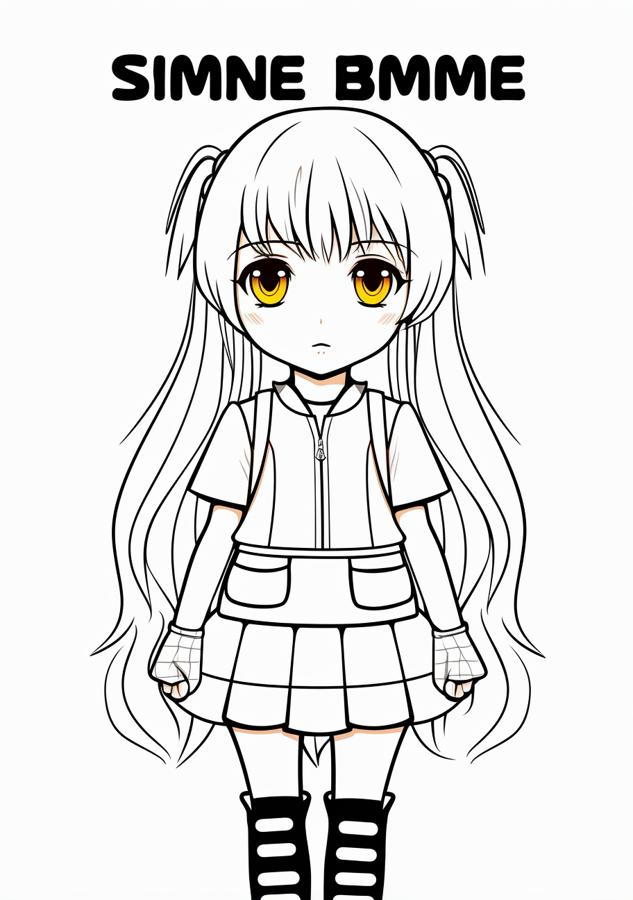 Child-friendly anime character in basic outline; smooth lines and simple shapes.