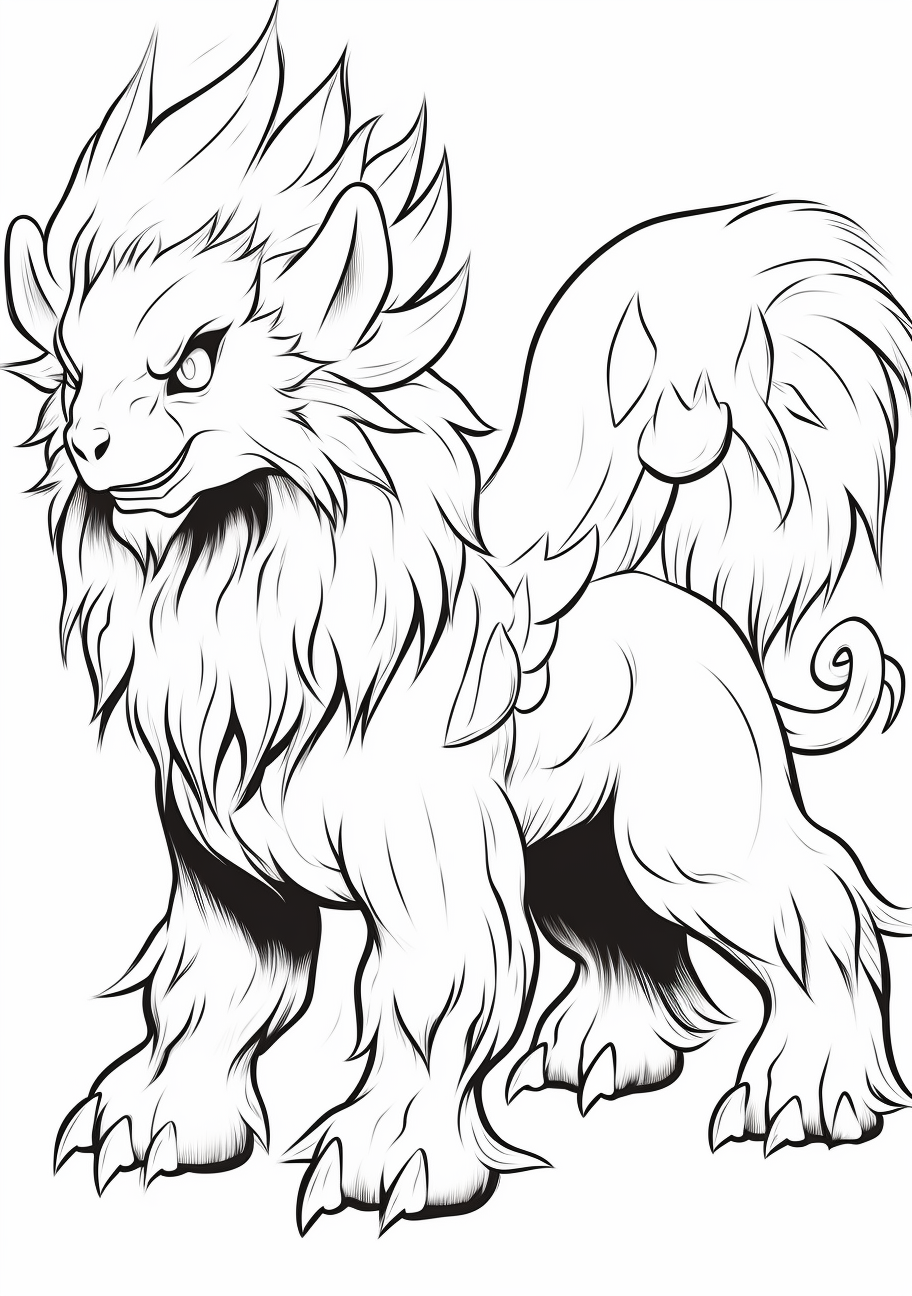 Mega Absol showcasing its dark elegance; simple lines with textured fur details. printable coloring page, black and white, free download