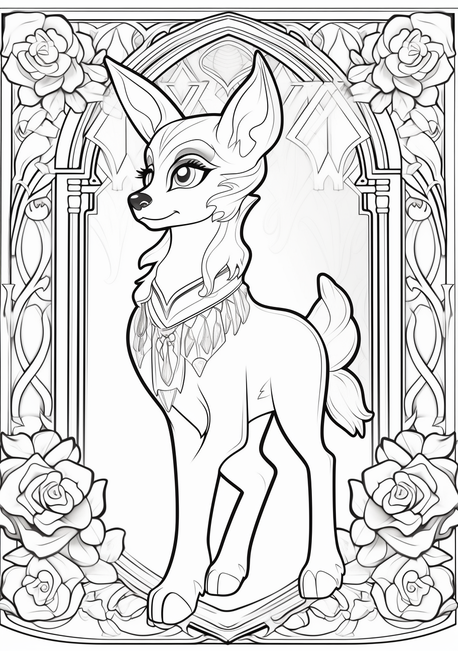 Majesty Revamped features Eevee evolutions in royal poses with ornate detailing. printable coloring page, black and white, free download