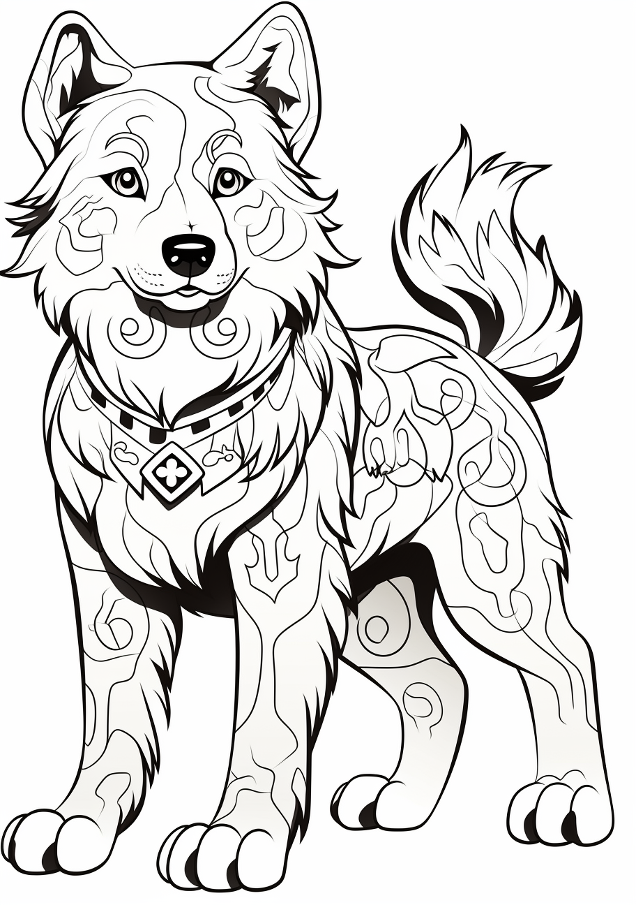 An anime-style dog showcasing typical style elements like big eyes and detailed line work.