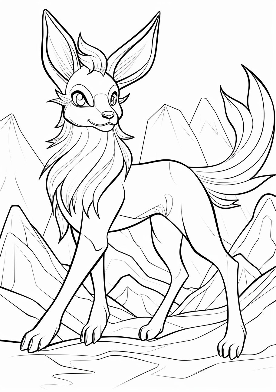 Classic Eevee stance; well-defined lines and iconic features. printable coloring page, black and white, free download
