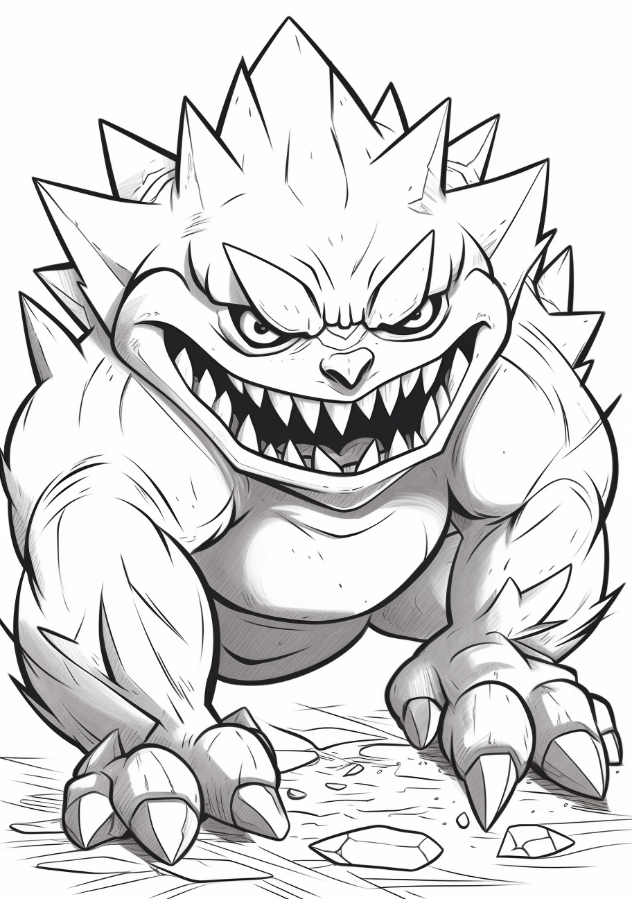Artistic representation of Mega Gengar, showcasing its ghastly aura and intense eyes. printable coloring page, black and white, free download