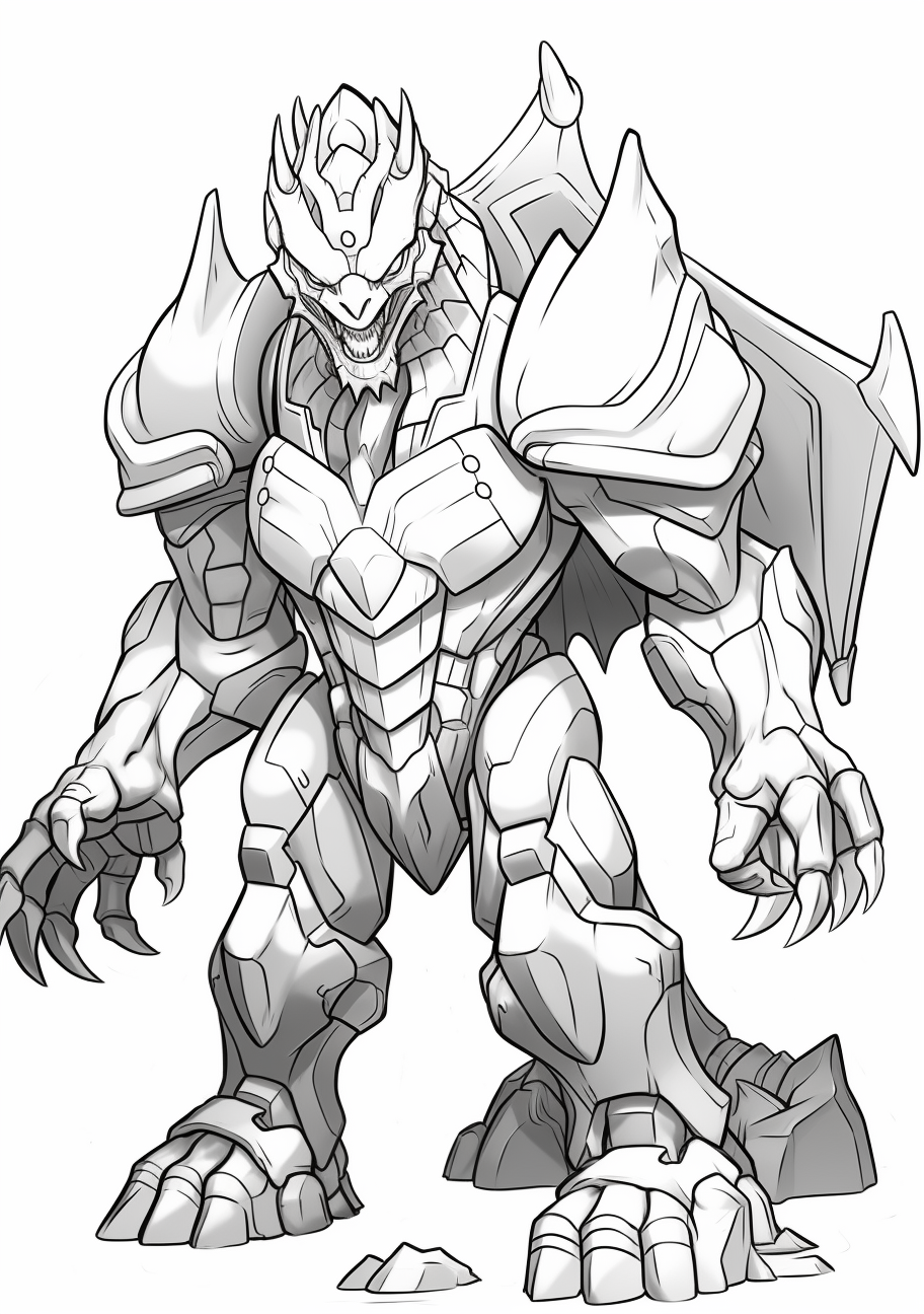 A dynamic rendering of the mythical Zekrom with bold lines and precise details. printable coloring page, black and white, free download