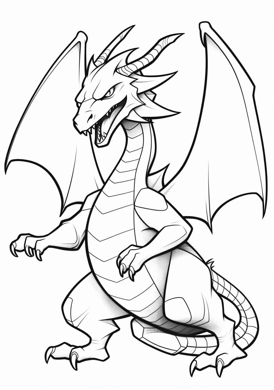 Mega Blaziken lunging forward; sharp intuitive details with bold outlines. printable coloring page, black and white, free download