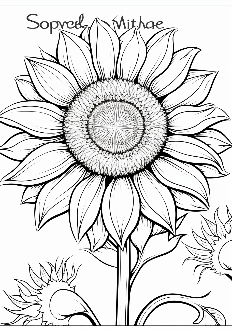Sunflower drawn in a realistic style focusing on center details and layered petal design.printable coloring page, black and white, free download