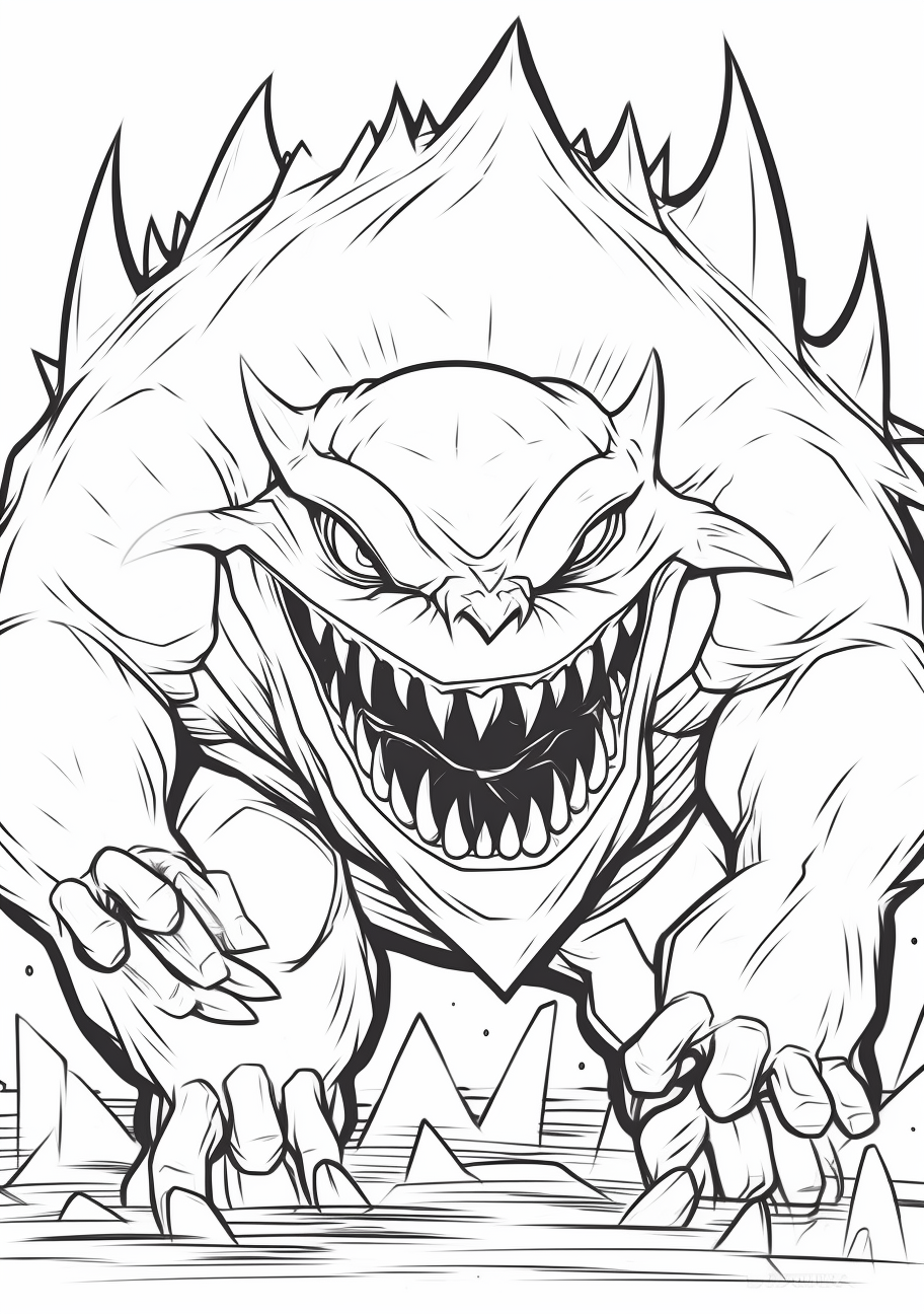 Mega Gengar shown with ghostly aura, accentuating its fierce eyes and scary presence. printable coloring page, black and white, free download