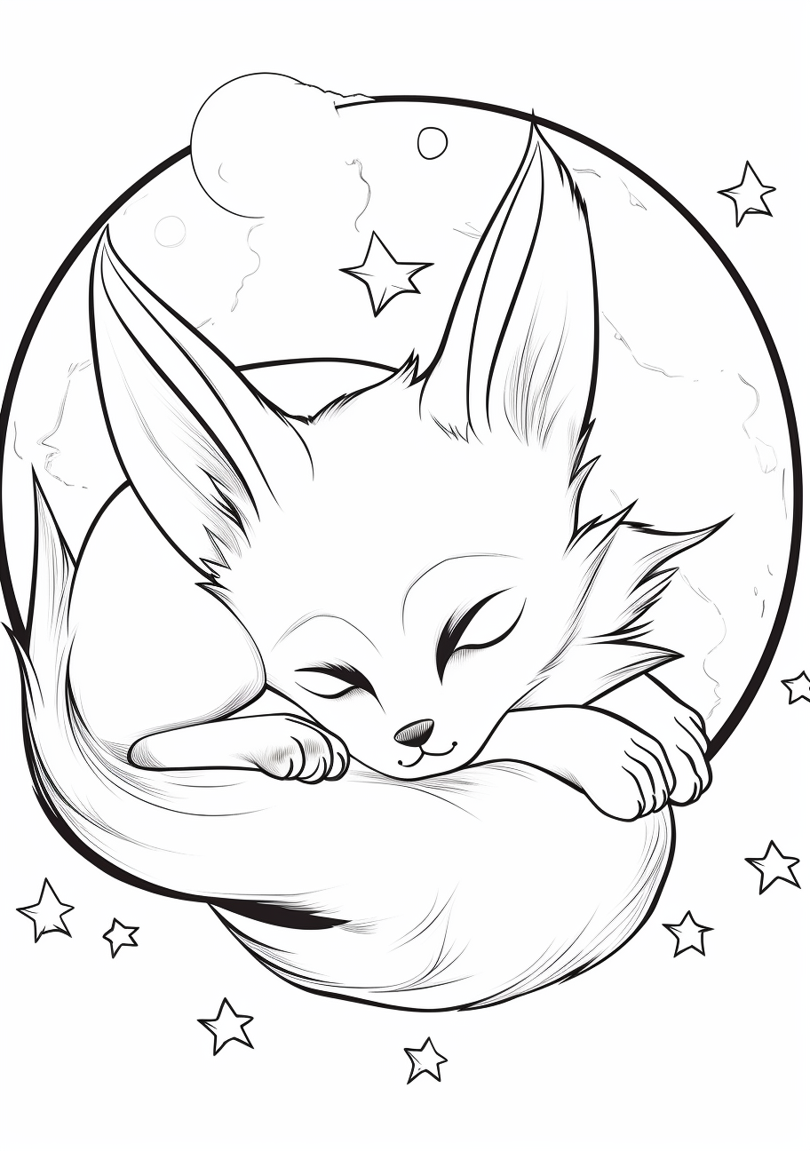 Eevee sleeping on a pillow; clean lines and simple design. printable coloring page, black and white, free download
