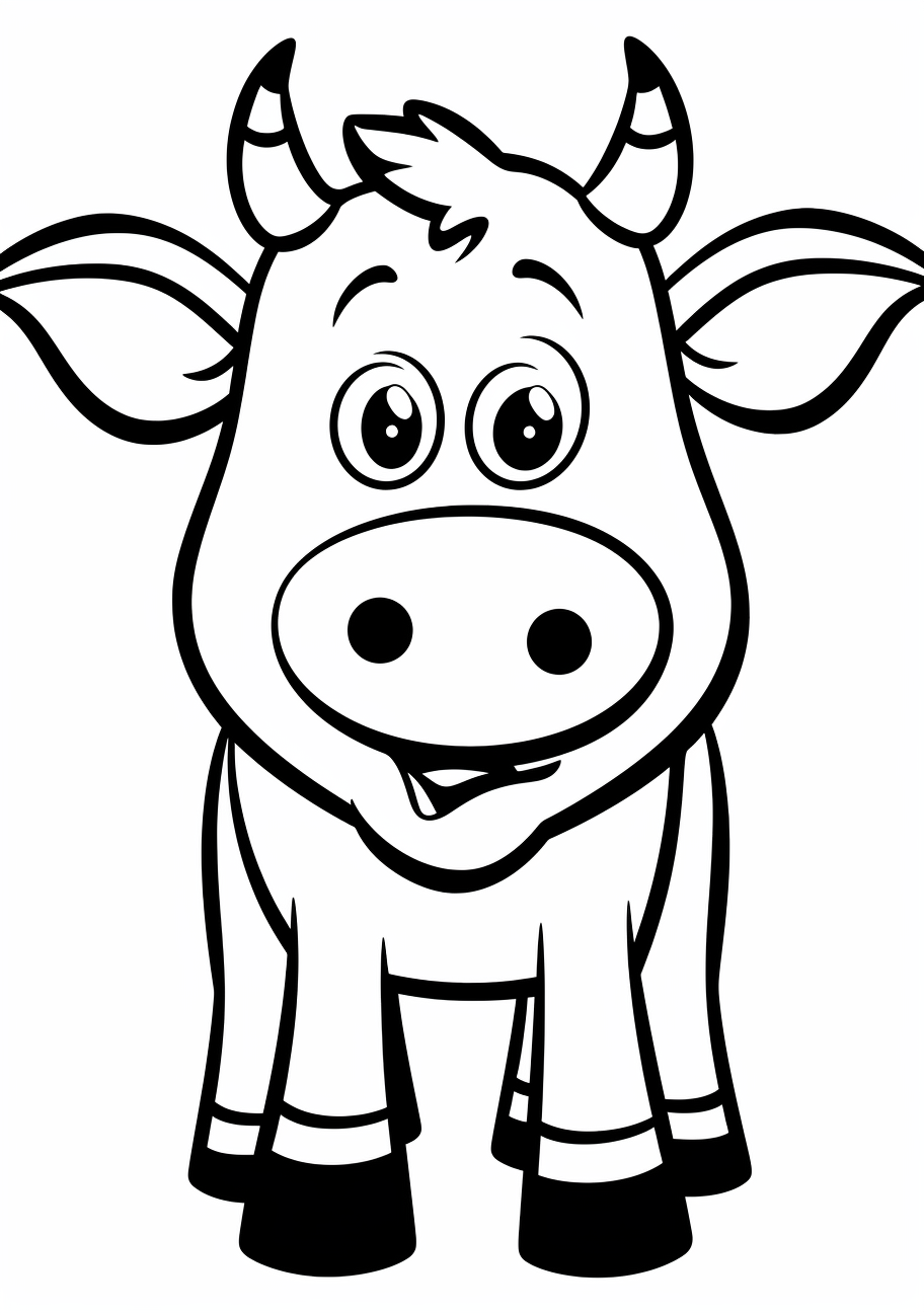 Bovine-themed drawings featuring cartoon cows; clean lines and bold shapes.printable coloring page, black and white, free download
