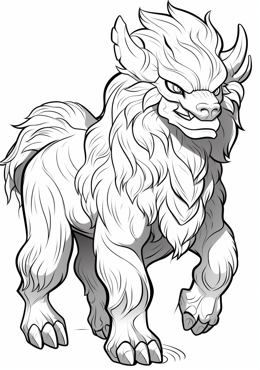 Mega Mewtwo releasing power; clean lines with detailed muscular forms. printable coloring page, black and white, free download