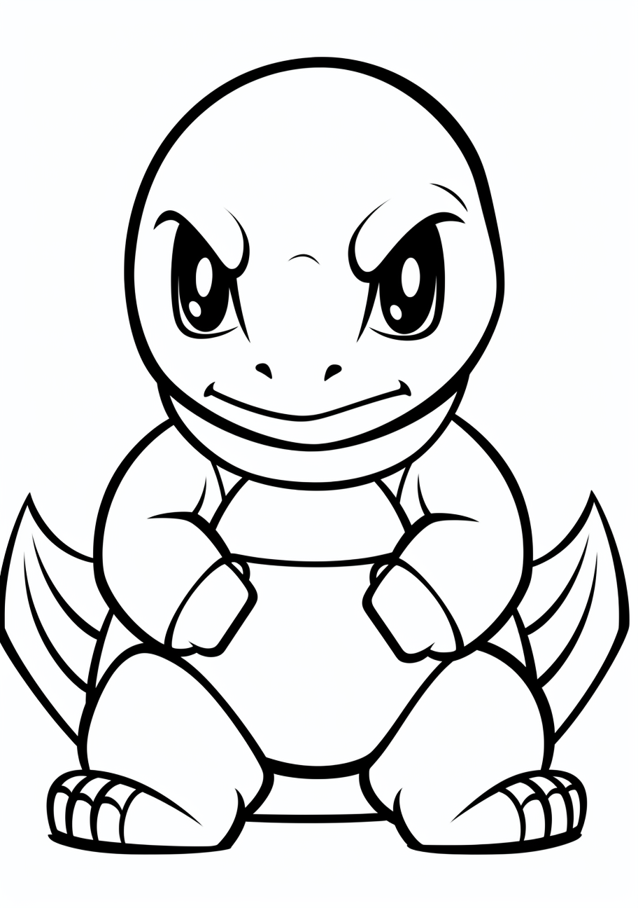 Different expressions of Charmander captured; simplistic style with bold outlines. printable coloring page, black and white, free download