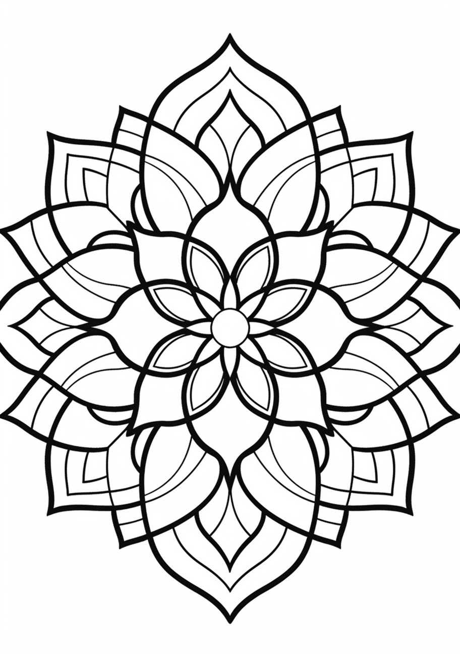 Intricate mandala design enhanced by floral motifs and swirling accents. printable coloring page, black and white, free download