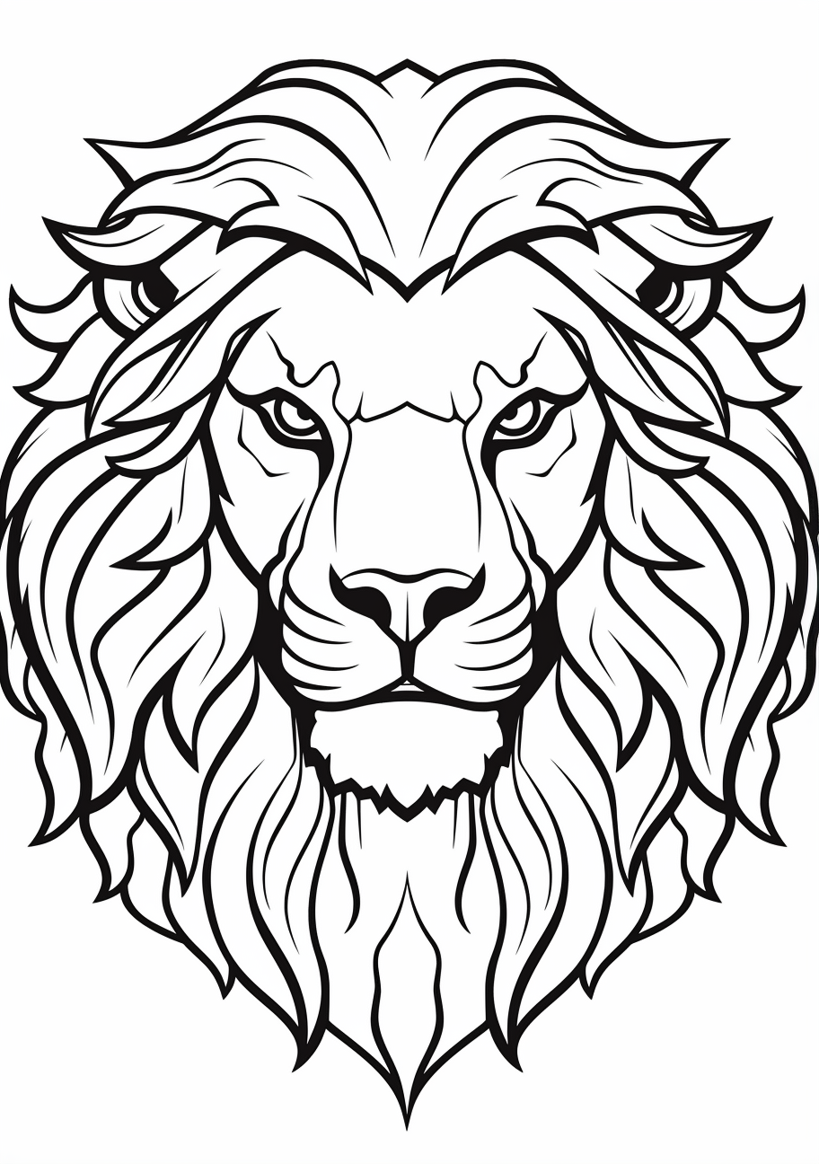 A lion in anime style, with focus on its detailed lines, prominent mane, and expressive eyes.