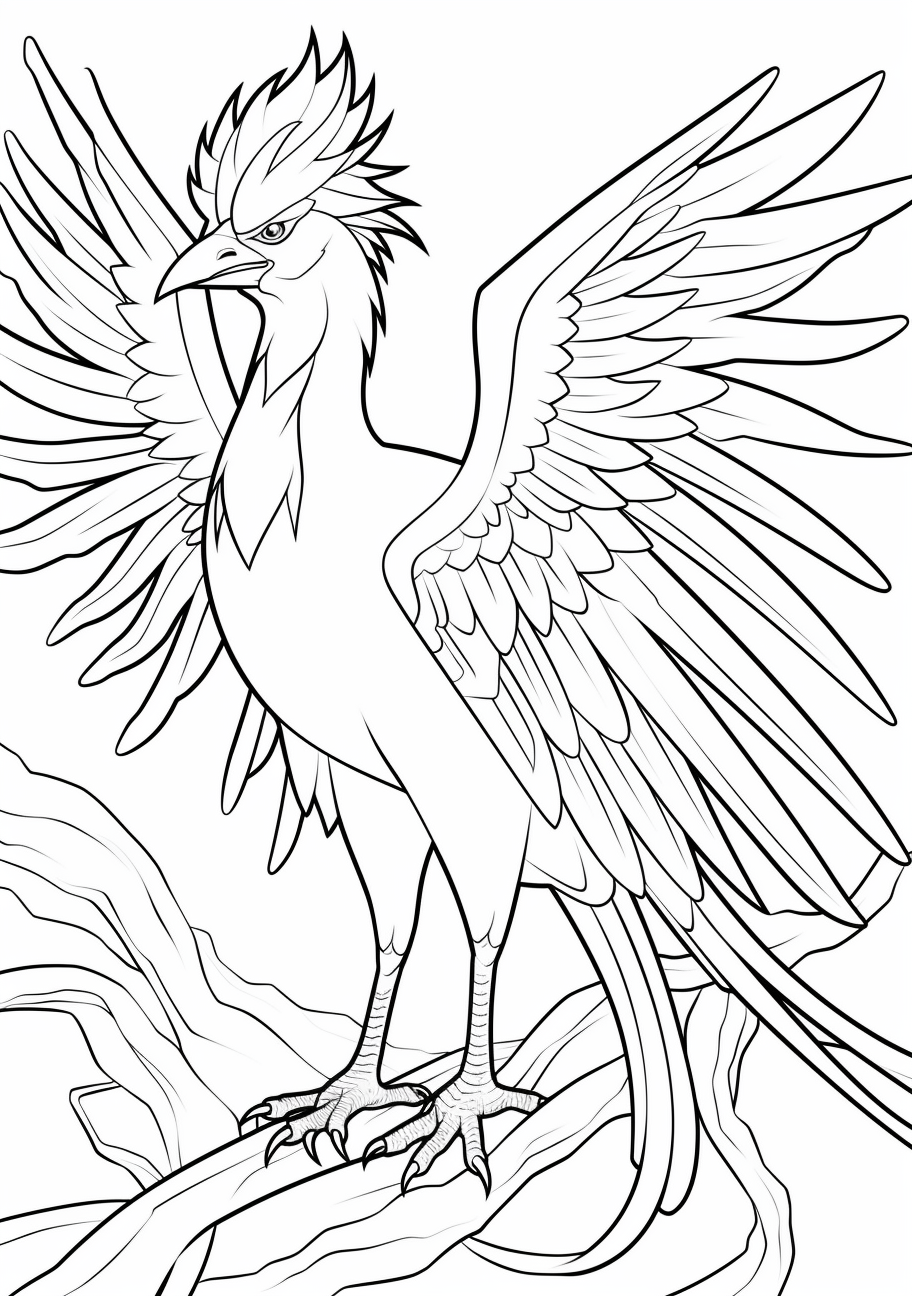 Detailed sketch of Lugia with a focus on its powerful wings and distinctive shape. printable coloring page, black and white, free download