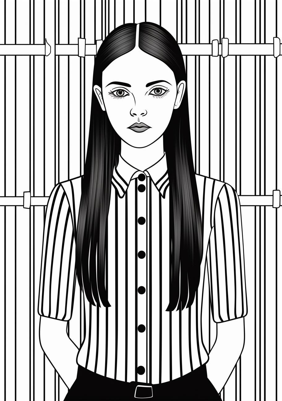 Candlelit scene featuring Wednesday Addams; focus on her silhouette and the glowing light. printable coloring page, black and white, free download