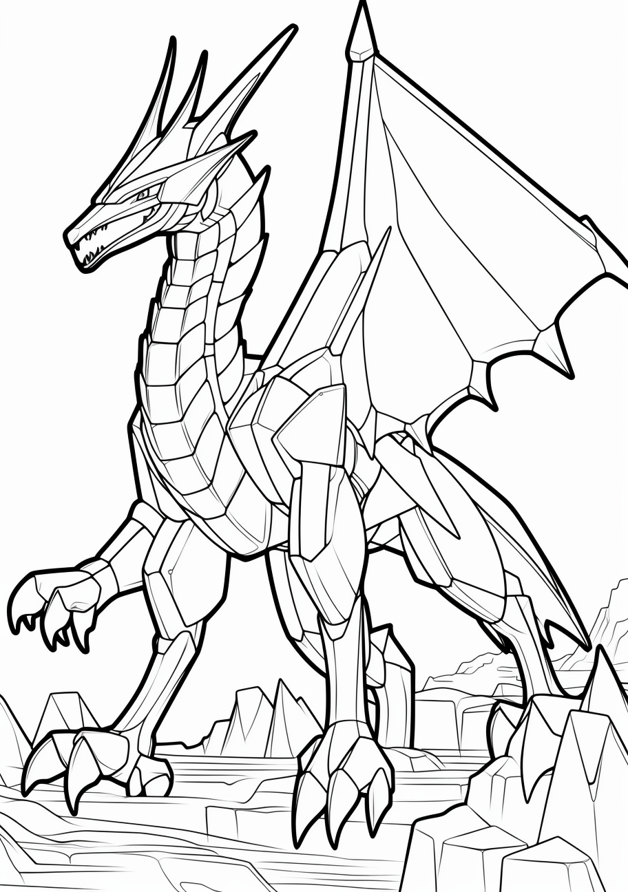 Dialga's potent profile view; crisp lines and sharp edges. printable coloring page, black and white, free download