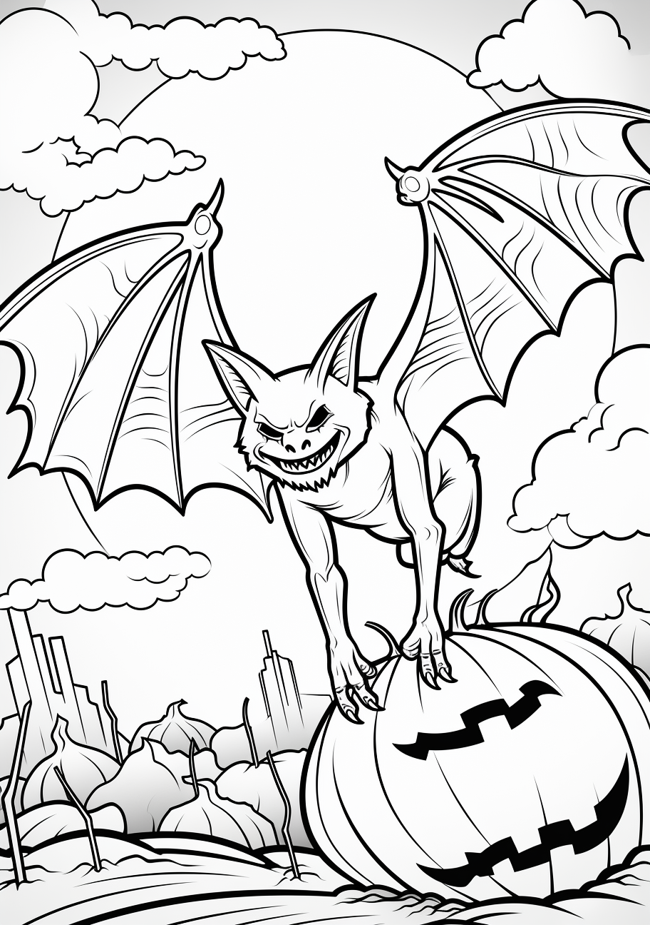 A Halloween themed drawing of a bat against a crescent moon; intricate detailing on the bat. phone art wallpaper