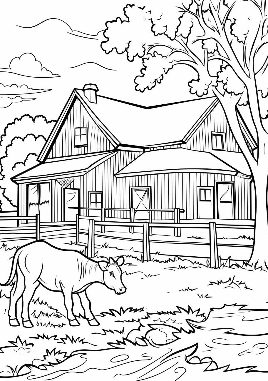 A herd of happy cows grazing in a pasture; level of detail includes facial expressions and simple scenery.printable coloring page, black and white, free download
