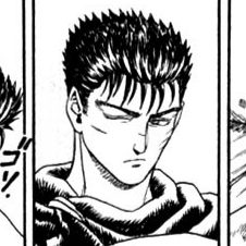 Aesthetic anime & manga PFP for discord, Berserk, The Brand - 0.02, Page 7, Chapter 0.02. 1:1 square ratio. Aesthetic pfps dark, color & black and white.