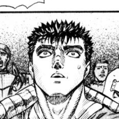 Aesthetic anime & manga PFP for discord, Berserk, Advent - 75, Page 10, Chapter 75. 1:1 square ratio. Aesthetic pfps dark, color & black and white.