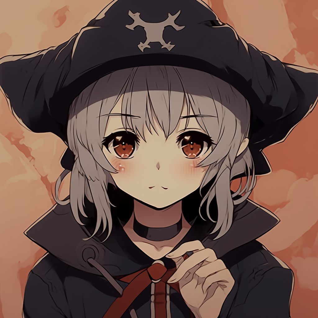 Close-up of a Halloween heroine, emphasized eyes and high contrast. halloween anime pfp for girls