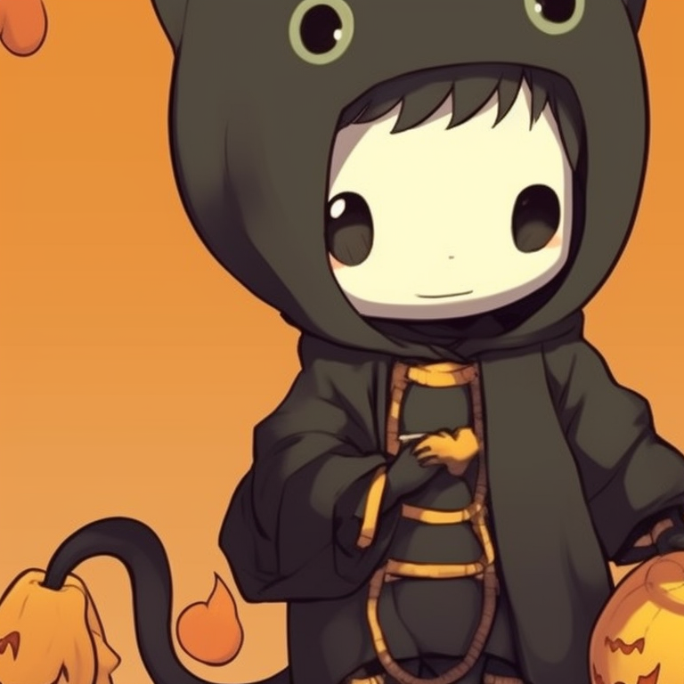 Two characters in animal suits that are accentuated with Halloween elements, vibrant colors contrasted with dark backgrounds. unique halloween theme animal pfps pfp for discord.