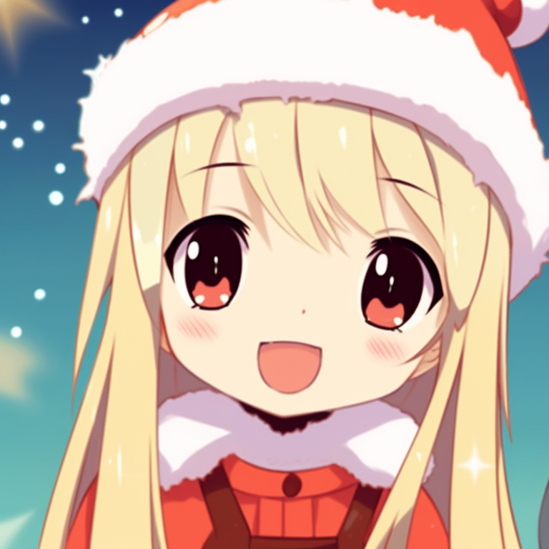 Two anime characters dressed in santa costumes, vibrant color palette and bold shading. adorable matching christmas pfp gif pfp for discord.